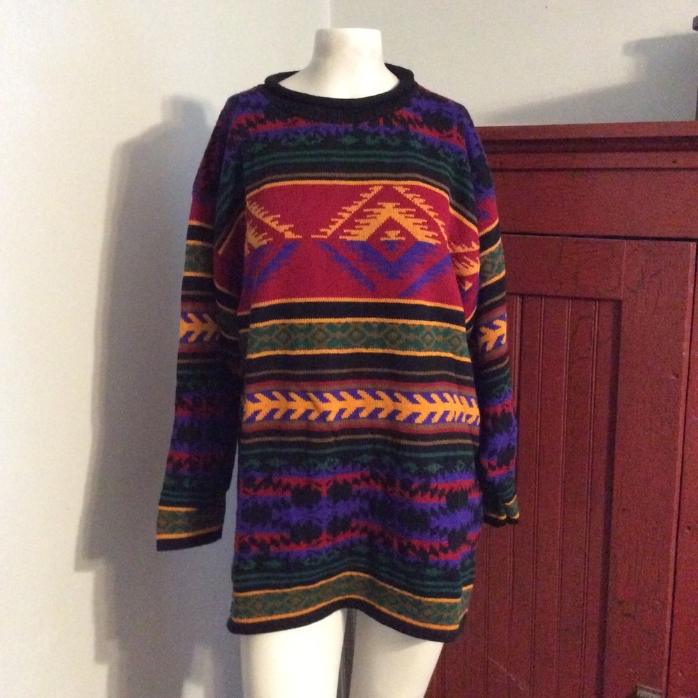 Vintage 80s Southwestern Ski Sweater — Acrylic, Size Large